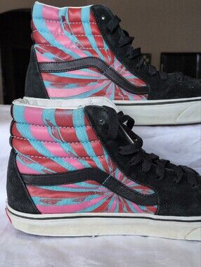 Vans Black High-Top Sneakers with Pink Red Teal Swirl Mens 10.5 Women's 12